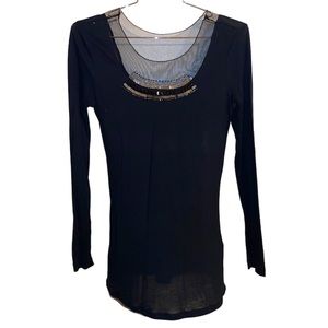 Simply Vera Vera Wang Long-sleeve Semi-Sheer Black Top Size XS